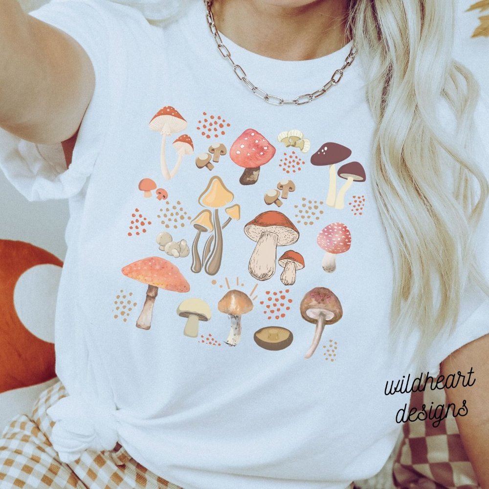 Aesthetic Mushroom Graphic T-shirt - White